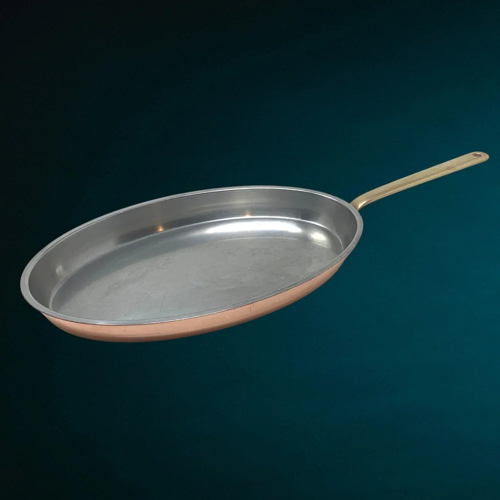 Vintage Culinox Spring 82 Swiss 13” Copper Oval Fish Fry Pan Skillet Cookware